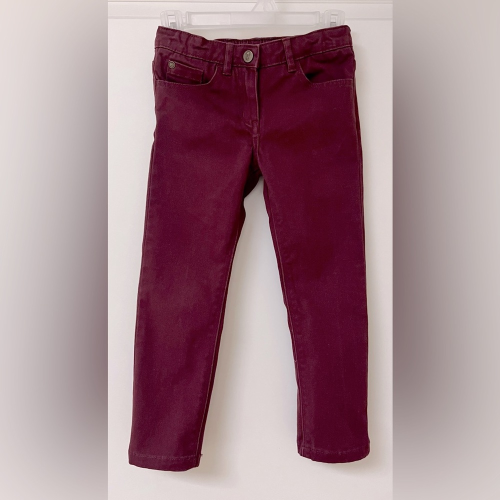 Jacadi Paris Girls Burgundy Slim Fit Cotton Trousers Pants - 4Y
